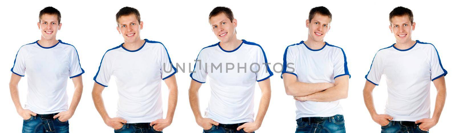 Man in white T shirt on isolated on a white background for your design