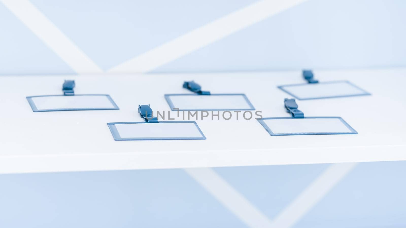 close up. blank medical badges on the table. photo with a copy-space.