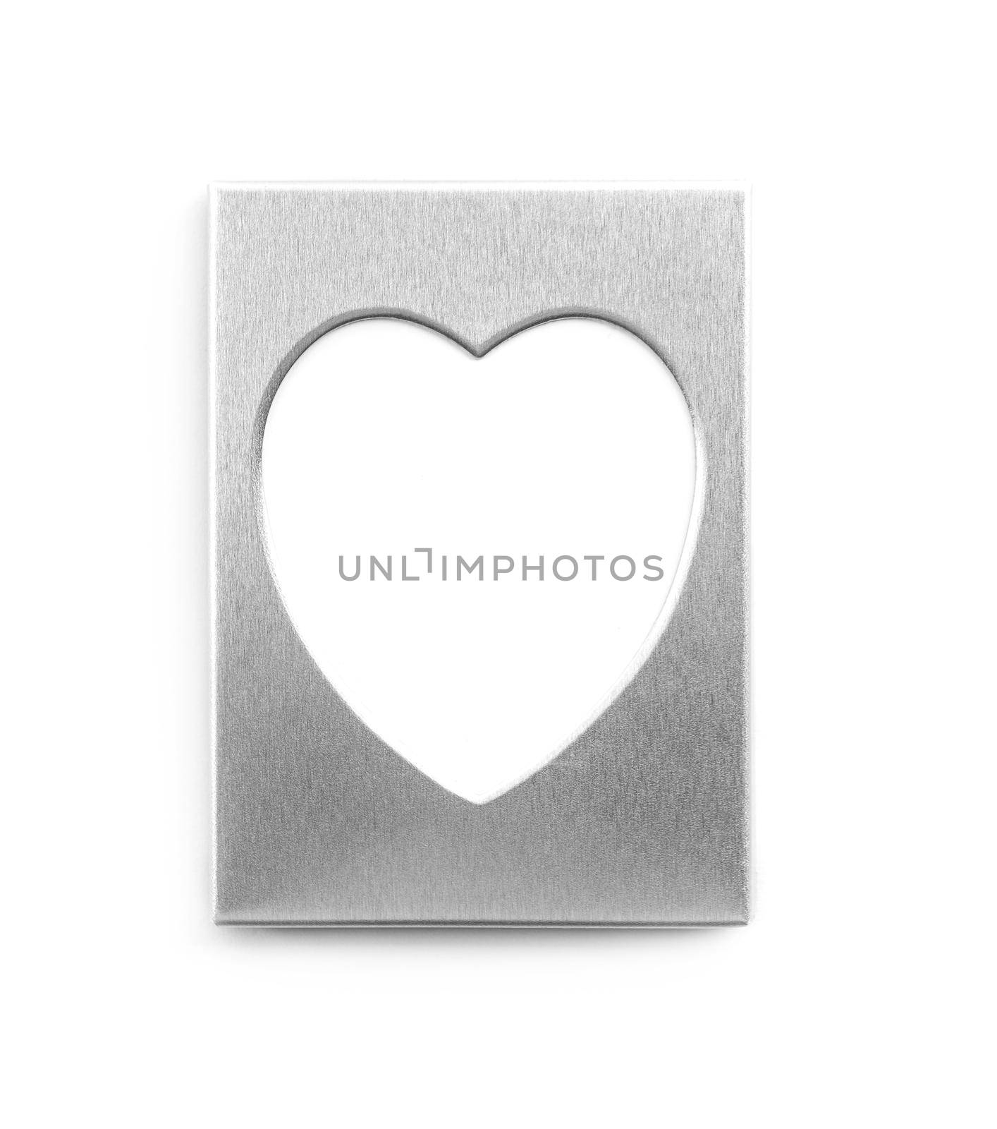 Silver frame in shape of heart isolated on white background