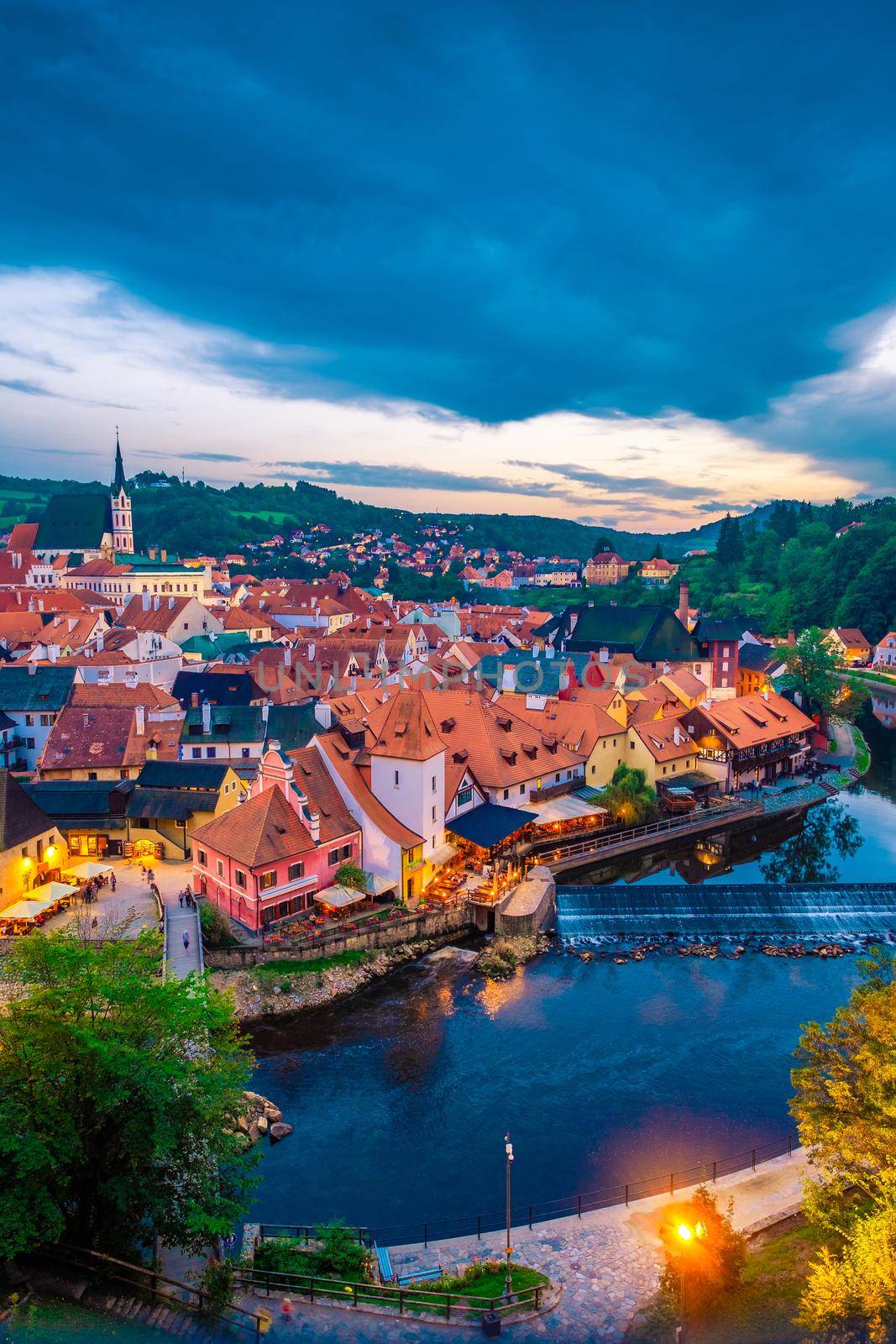 Evening in Czech Krumlov viewed from above