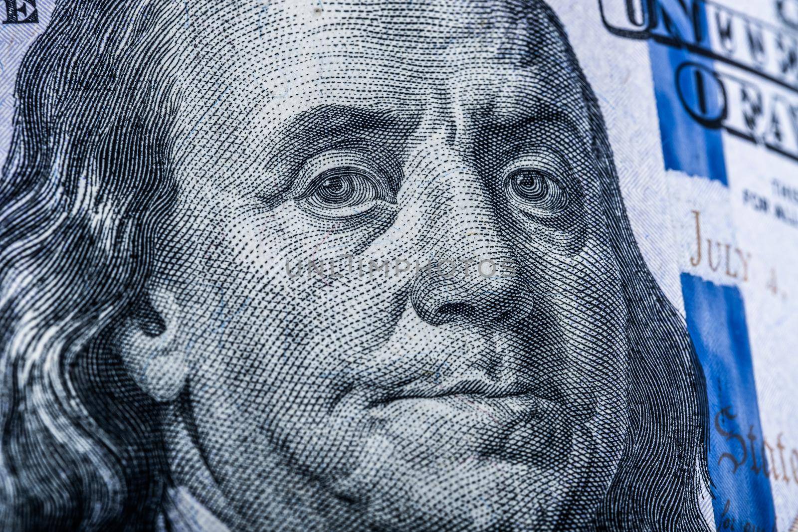 Portrait of Benjamin Franklin on one hundred dollar bill