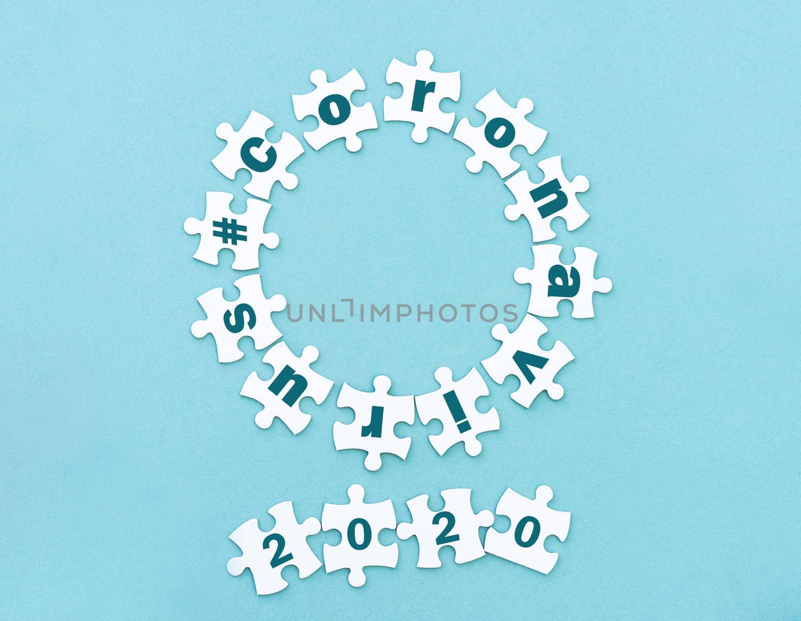 Top view of puzzle pieces coronavirus 2020