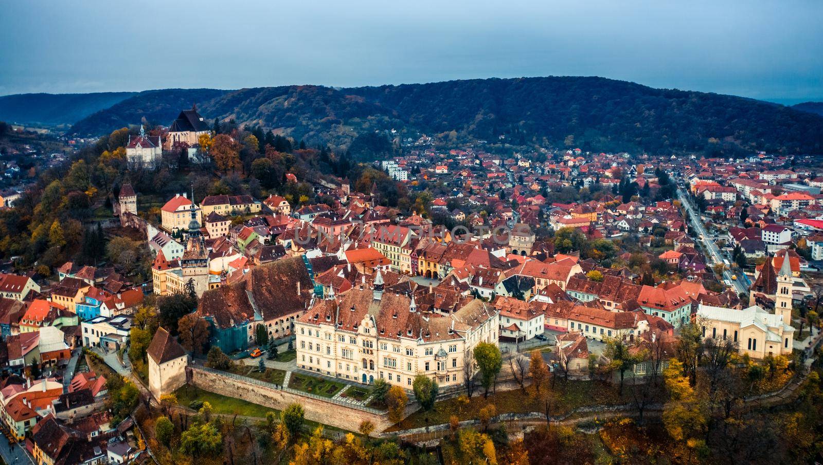 Top view on panoramic town in Romania