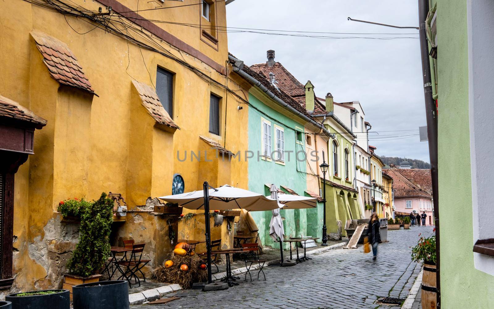 Cozy street of european town Sighisoara