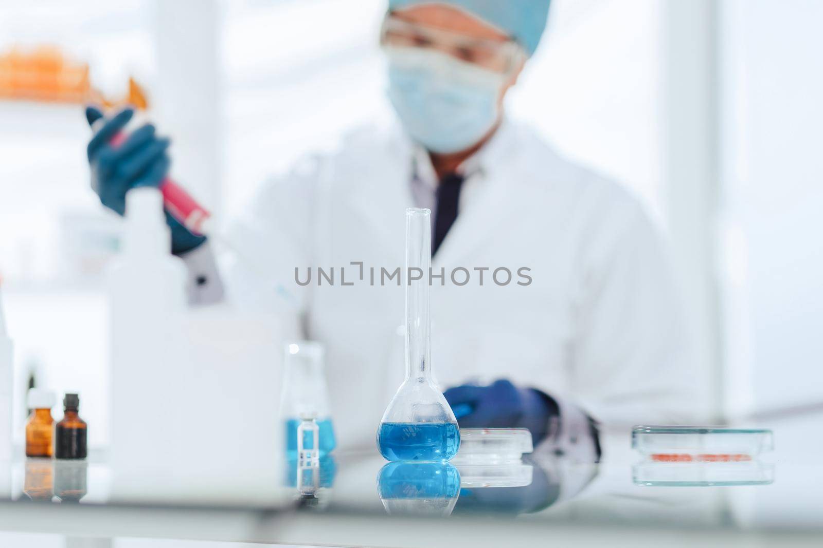 close up. medicines on the table of a scientist pharmacist. science and health.