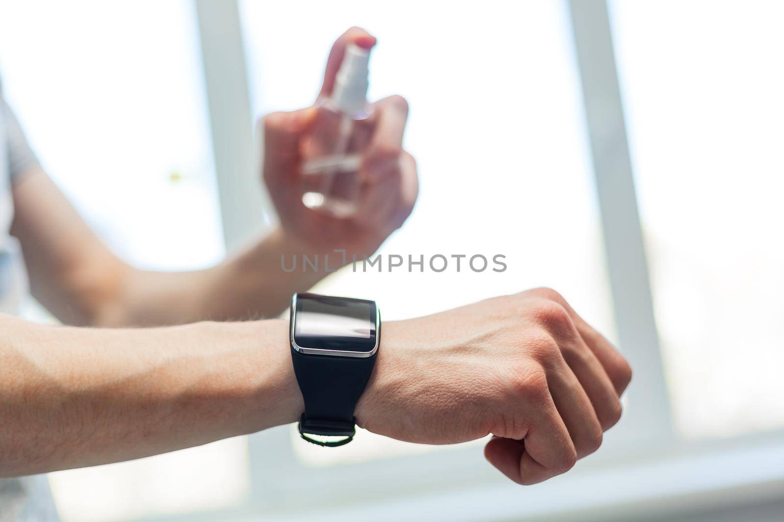 close up. smart watch on the hand of a young man.