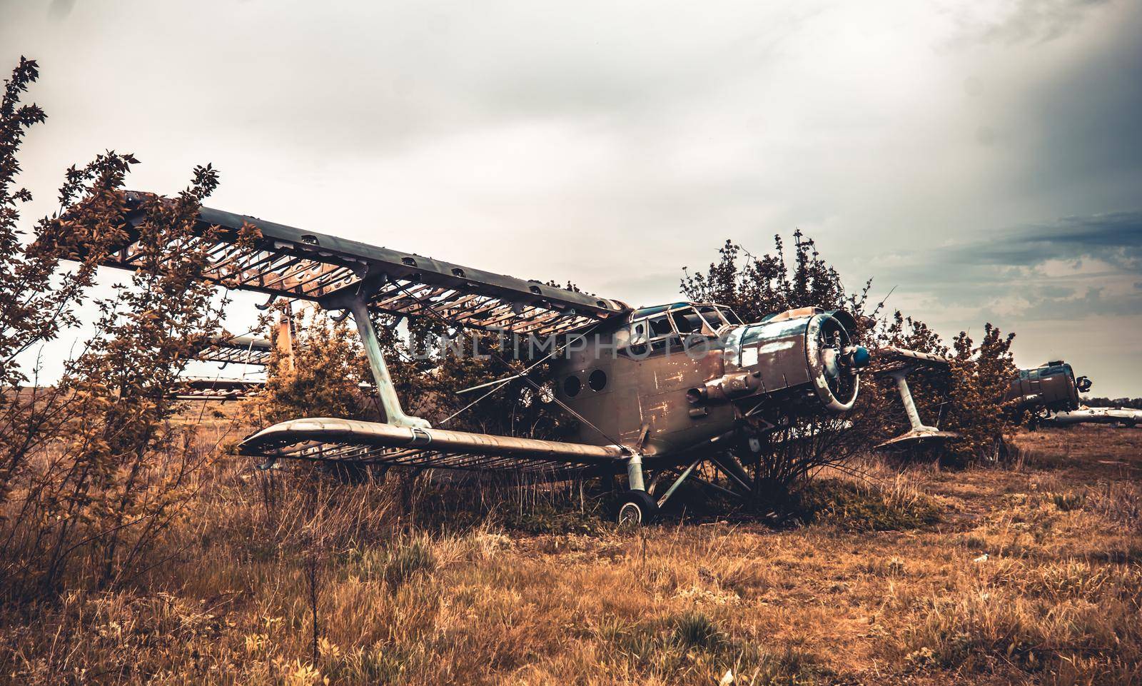 Abandoned airplane on the airfield