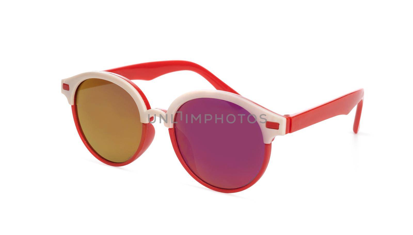Sunglasses in red frame with dots isolated on white background