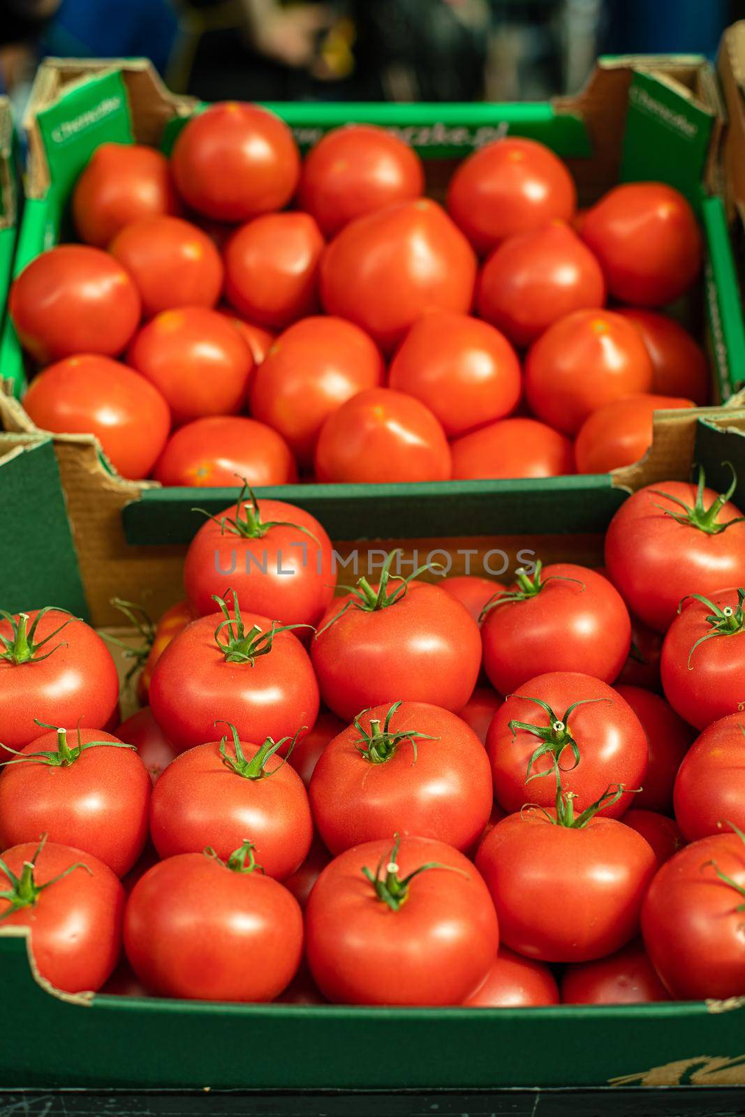 Beautiful picture of red tomatoes sold on the market