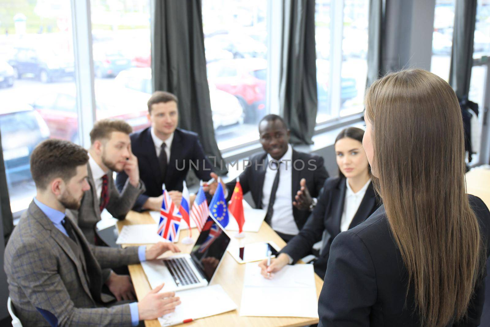 Speaker Presentation International Conference Partnership. Business woman