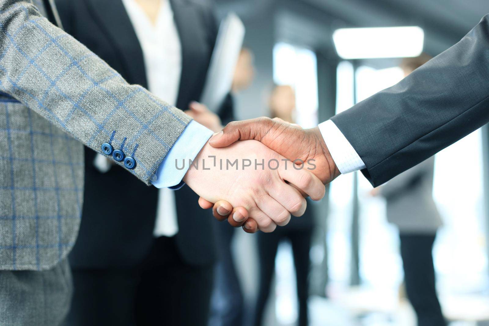 Close up of the businessmen shaking hands.