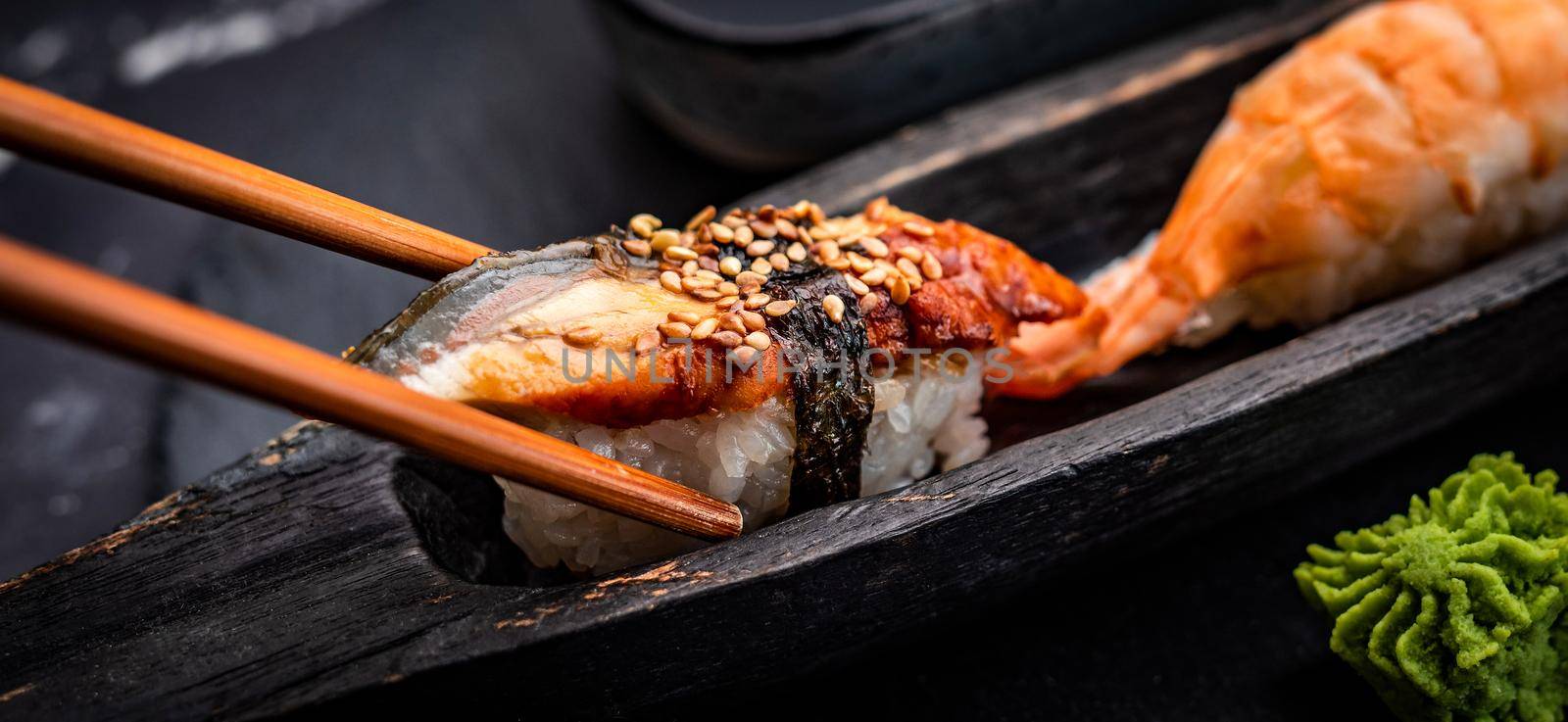 Sushi sashimi set closeup by GekaSkr