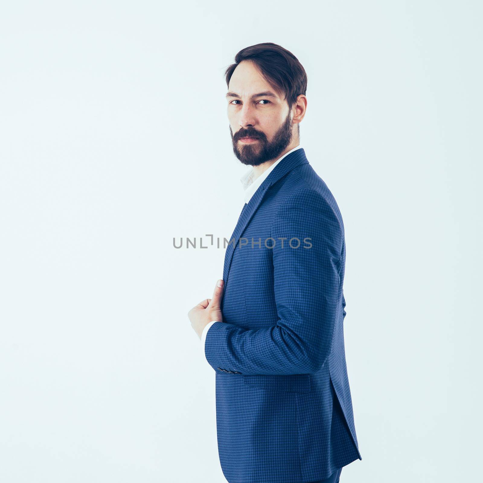 side view - a confident businessman in a business suit.the photo has a empty space for your text
