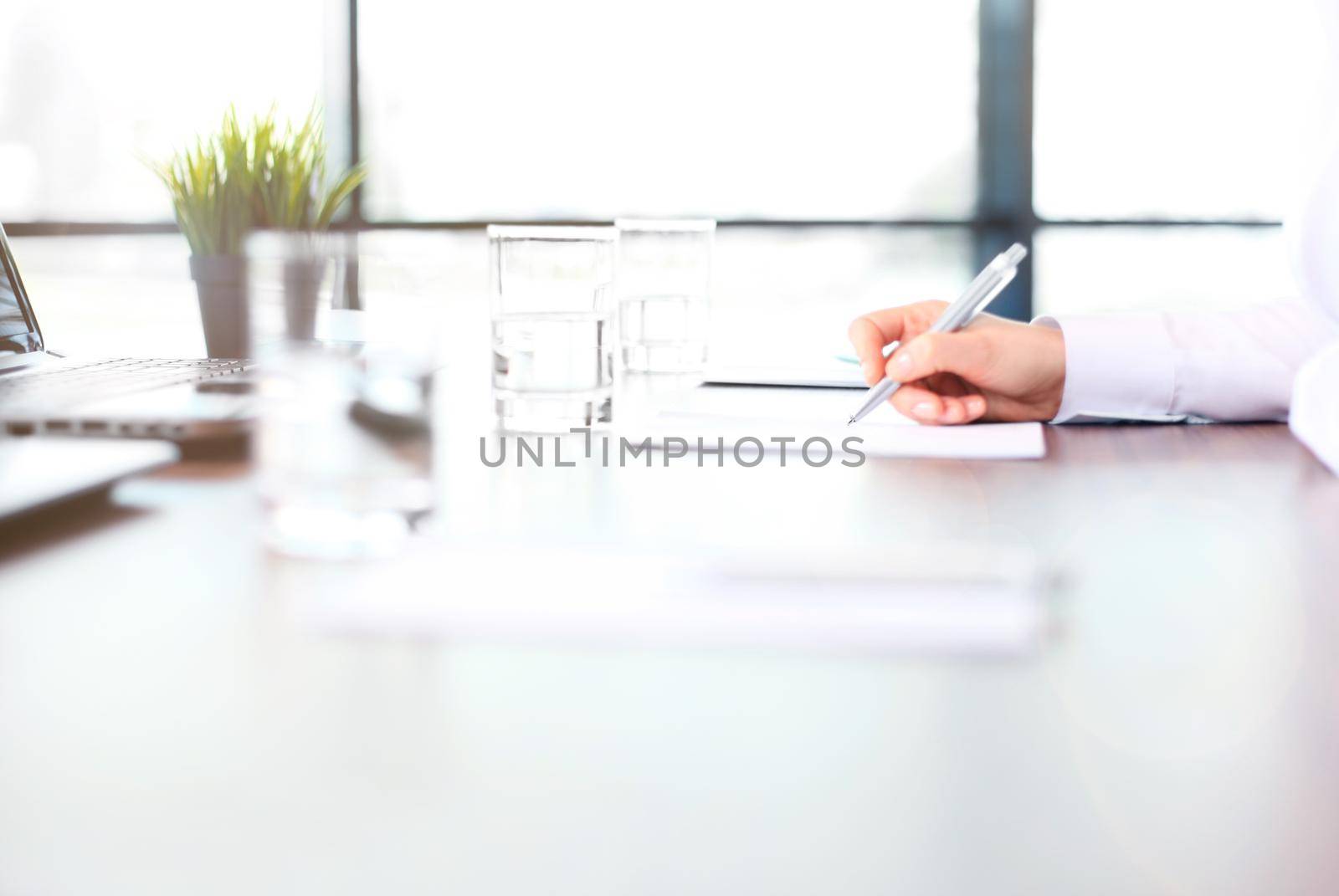 Businesswoman hands pointing at business document by tsyhun