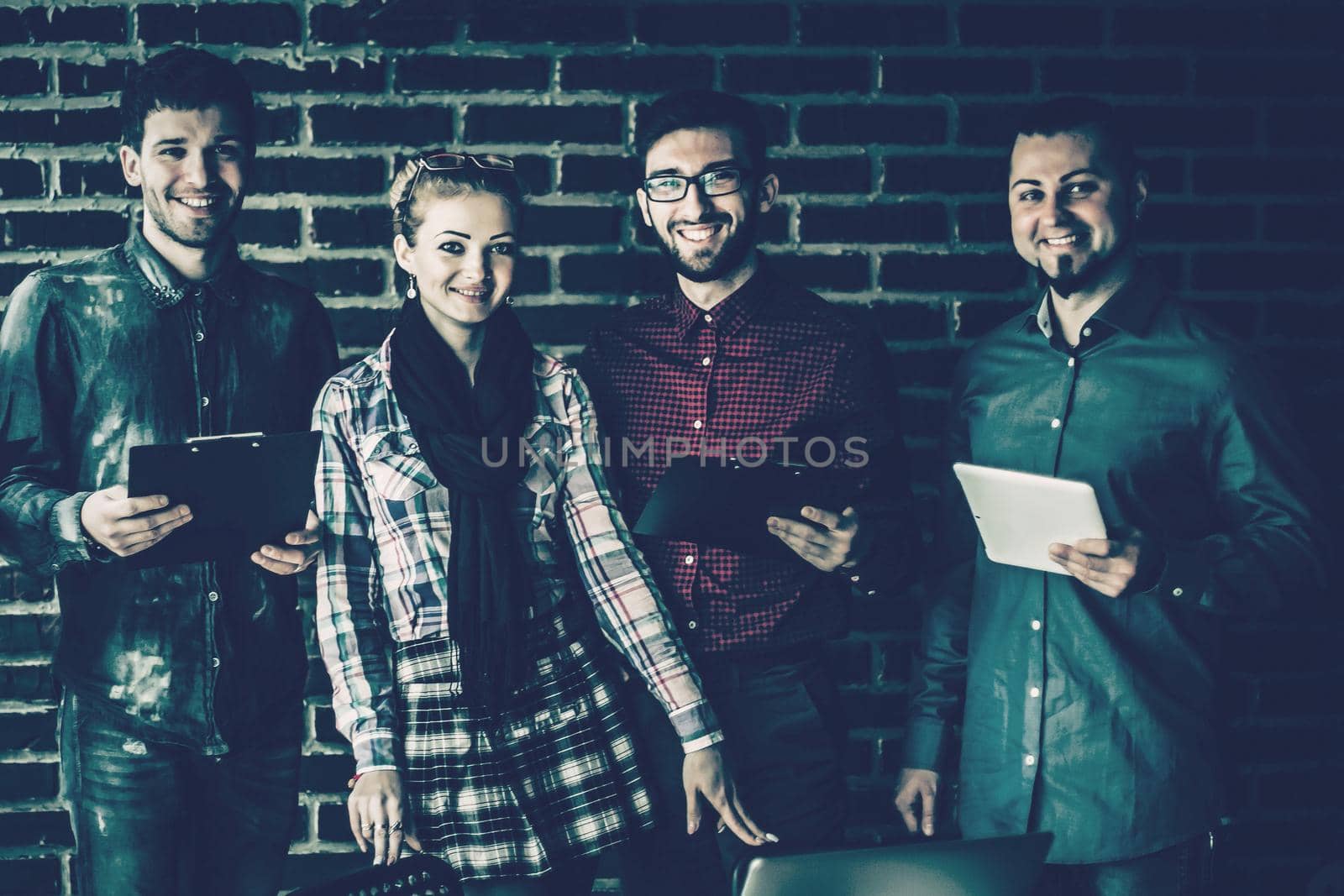 successful business team near the workplace in modern office