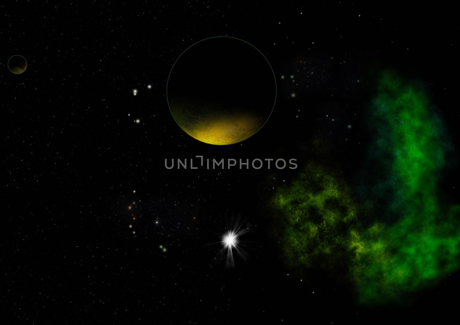 Far-out planets in a space against stars and nebula. Elements of this image furnished by NASA . 3D rendering