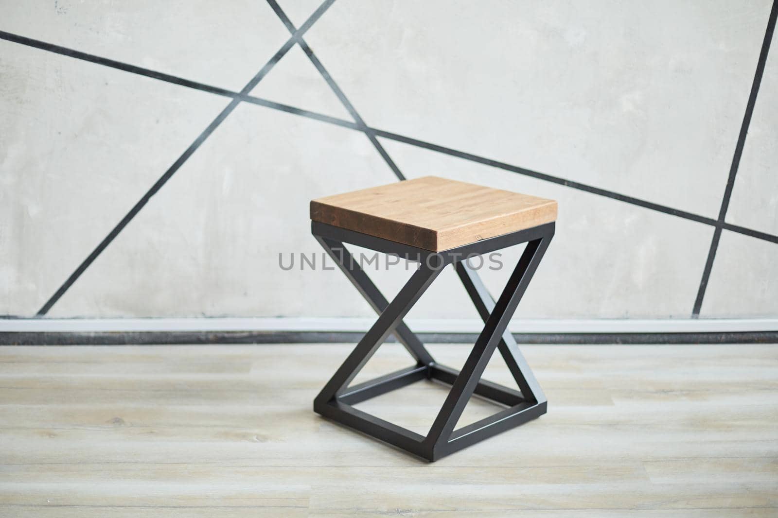 two stylish chairs made of wood and metal. photo with copy space