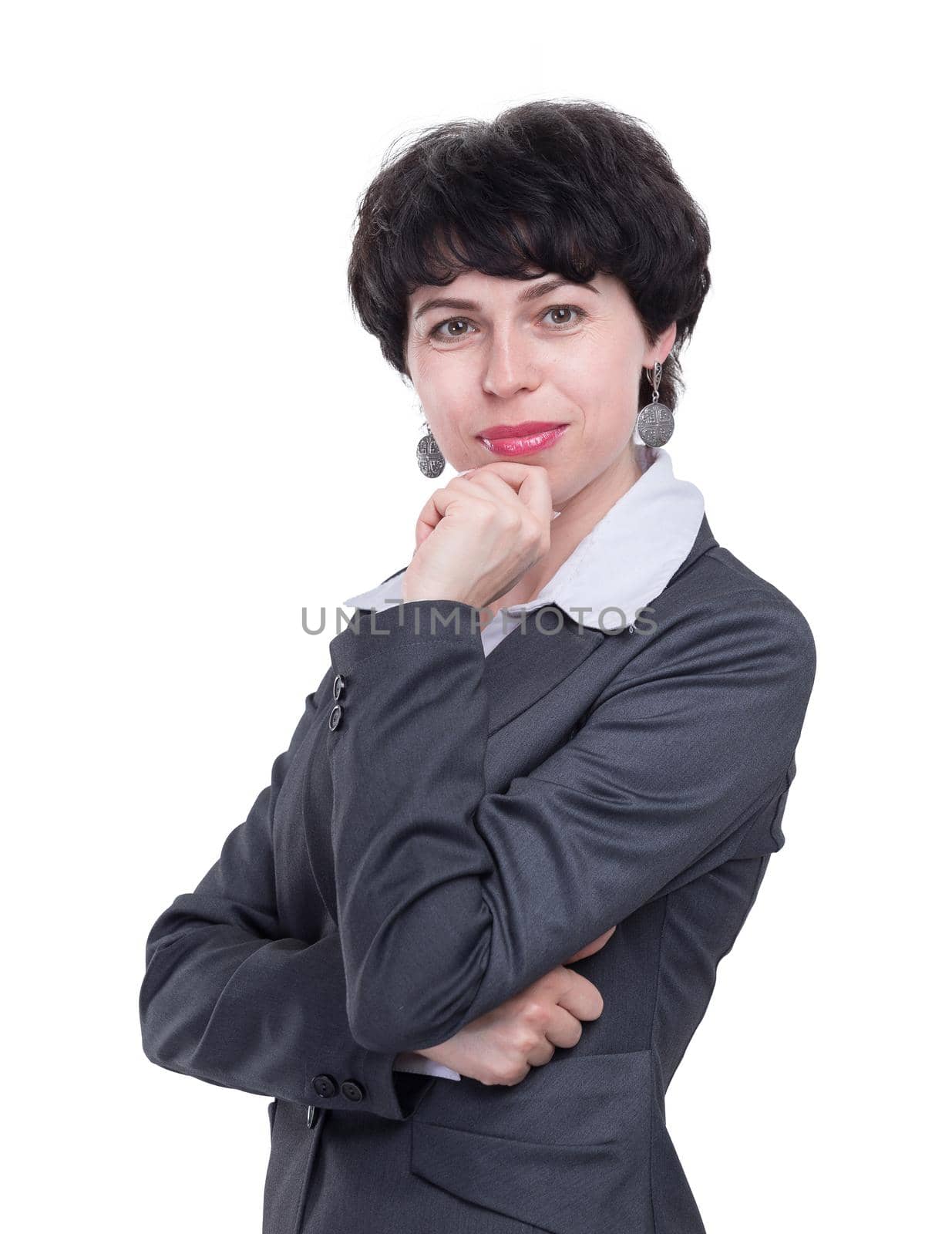 close up. portrait of modern young business woman. isolated on white background