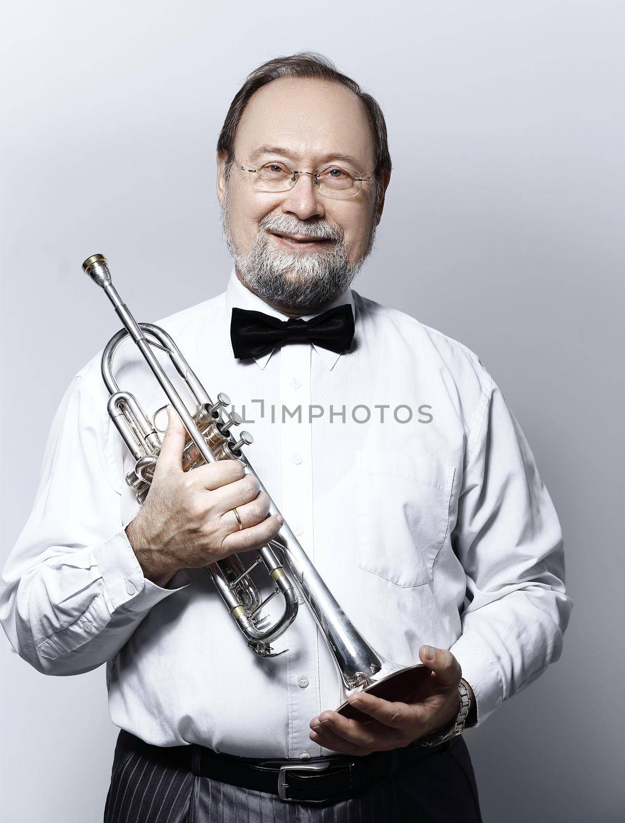 close up.Portrait of a musician playing the trumpet.