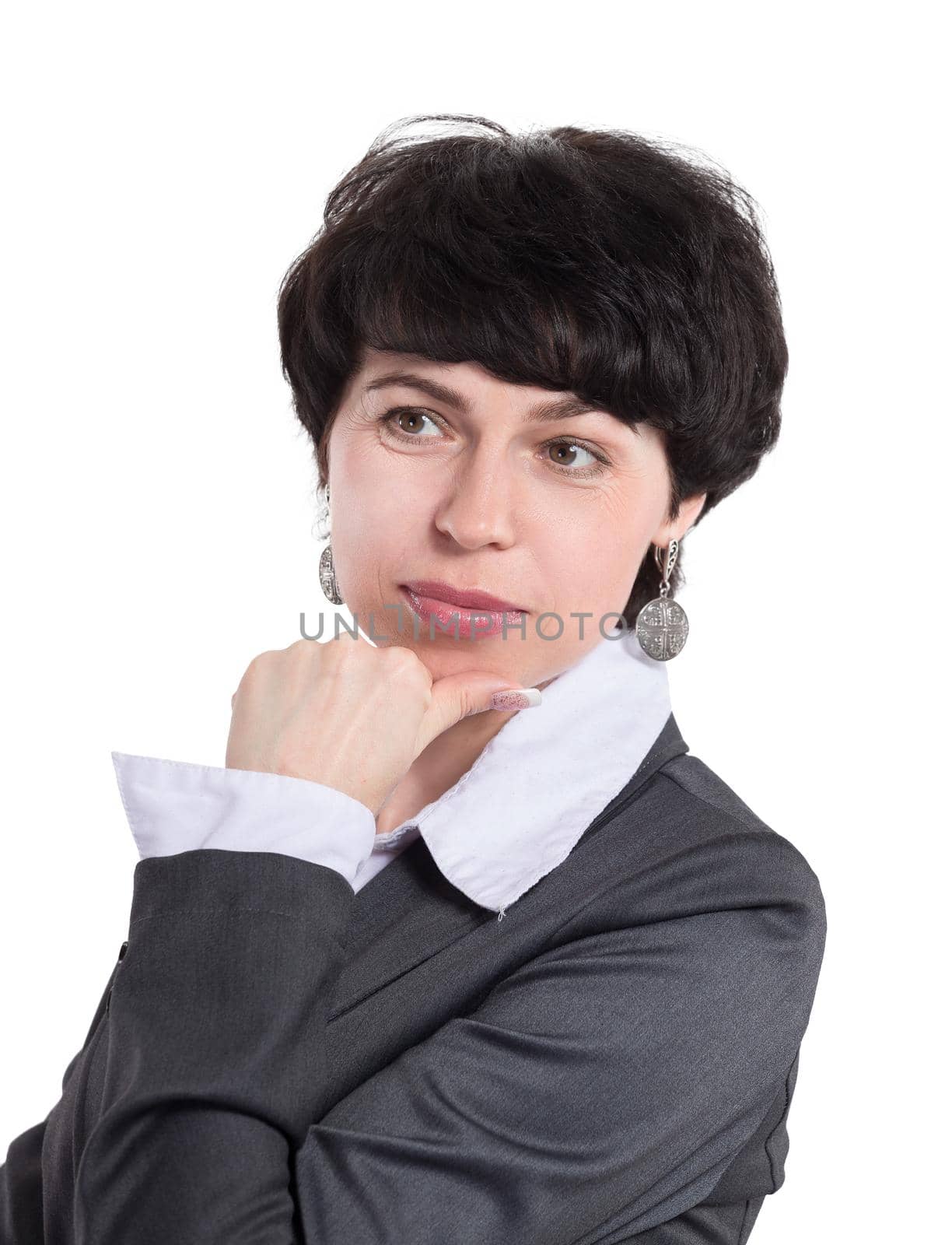 close up. portrait of a young thoughtful business woman. isolated on white background
