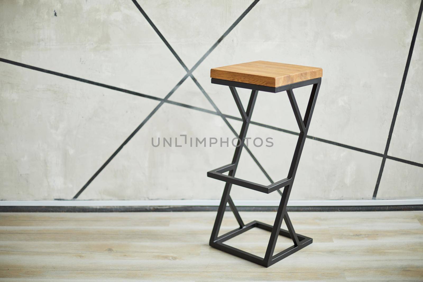 bar stool made of wood and metal. photo with copy space