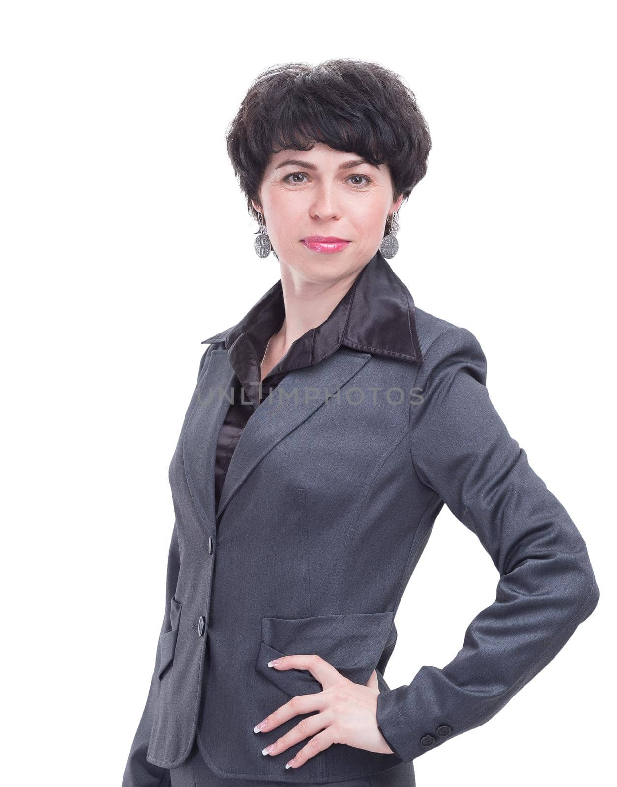 modern business woman in a business suit. isolated on white background
