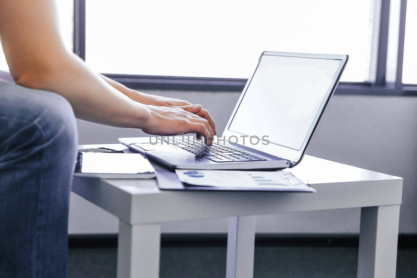 close up.employee checking financial data .people and technology