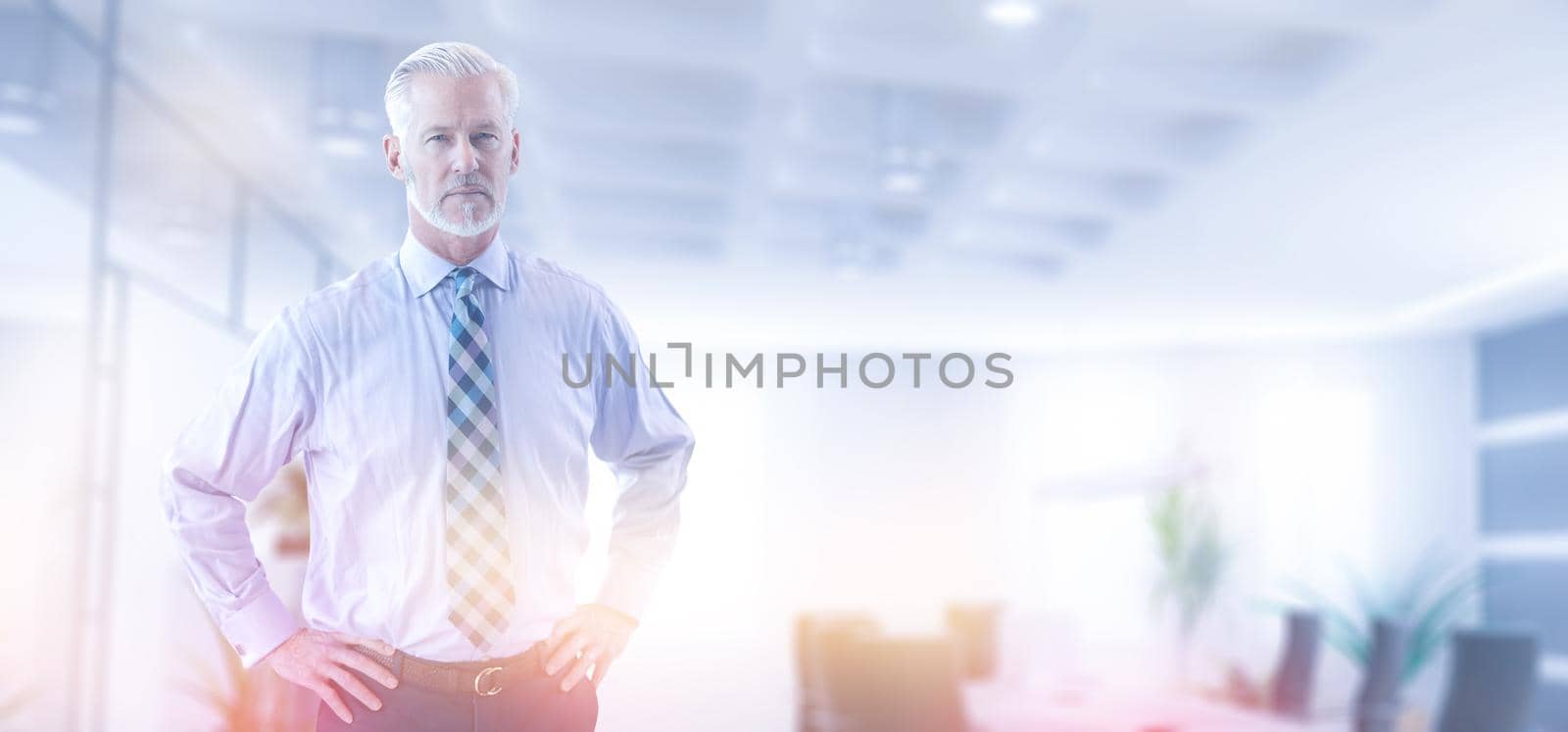 Portrait of senior businessman in front of his modern office