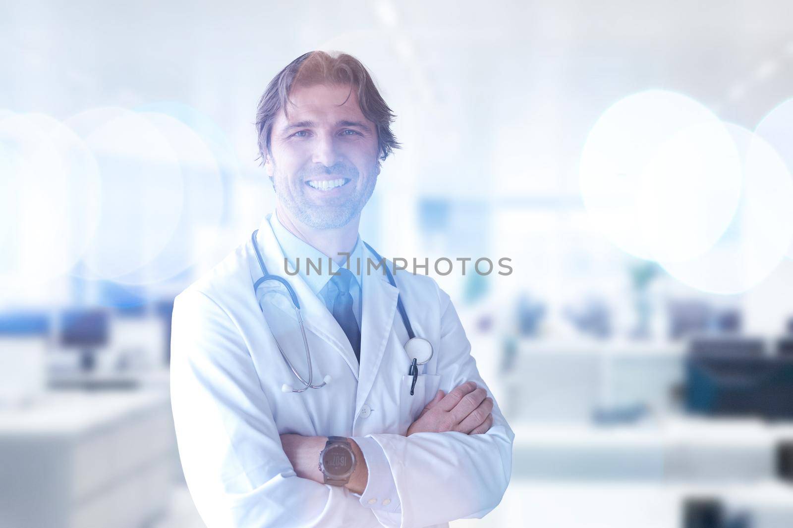 Portrait of smilling senior doctor of medicine in his ordination