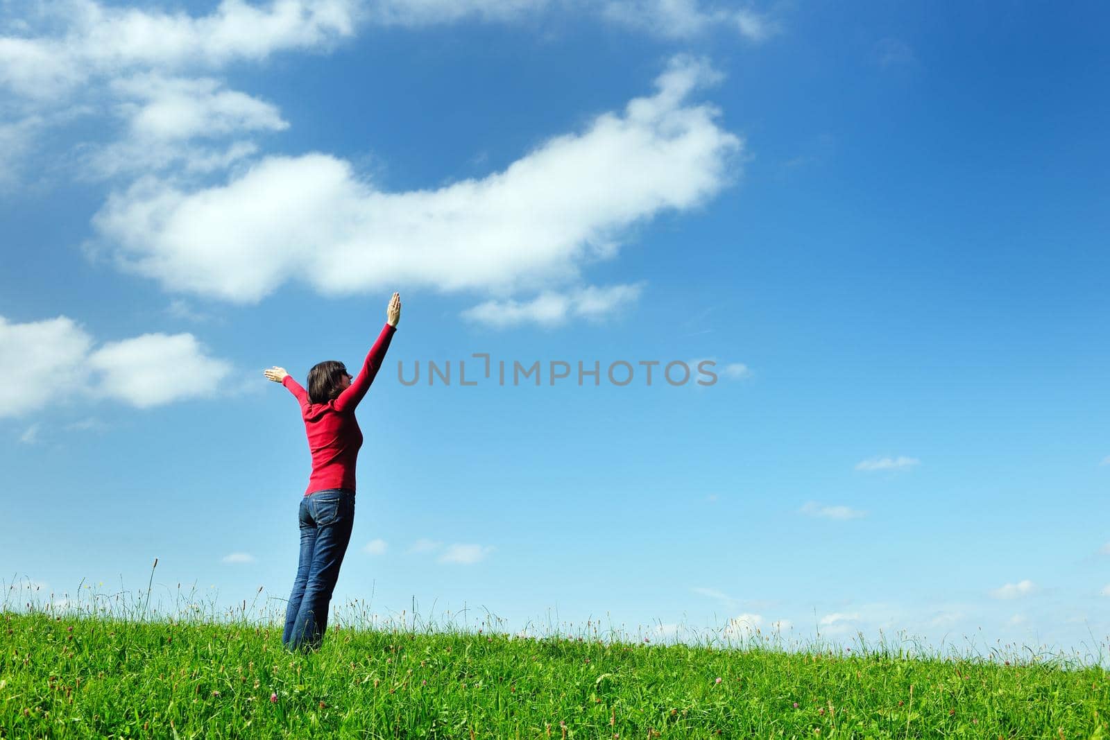 Young woman relax and have fun  in the field