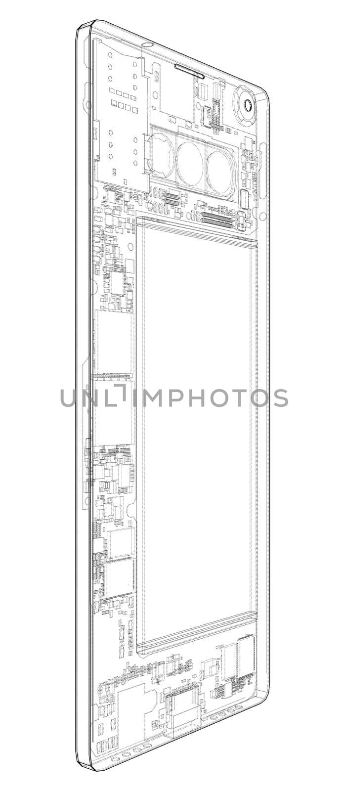 Smartphone concept outline. 3d illustration. Wire-frame style