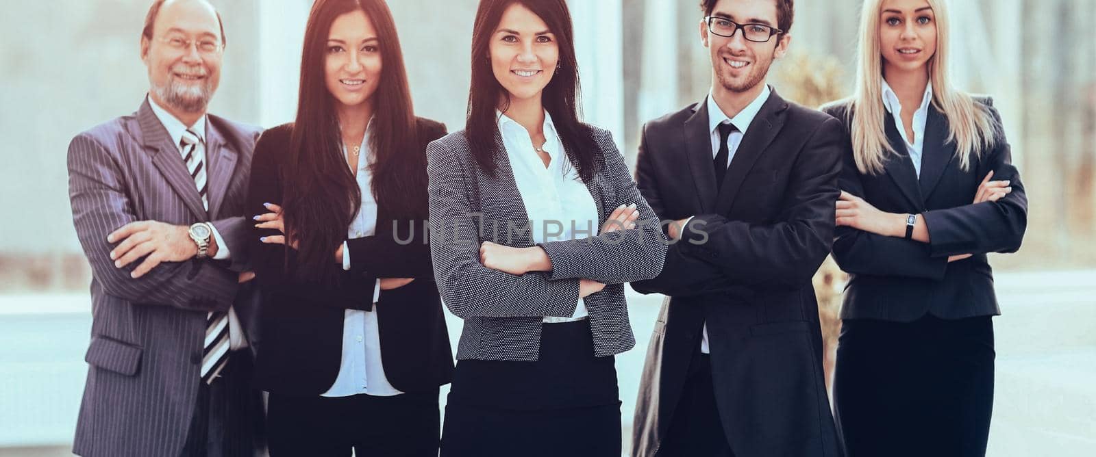 Girl director and business team on office background by SmartPhotoLab