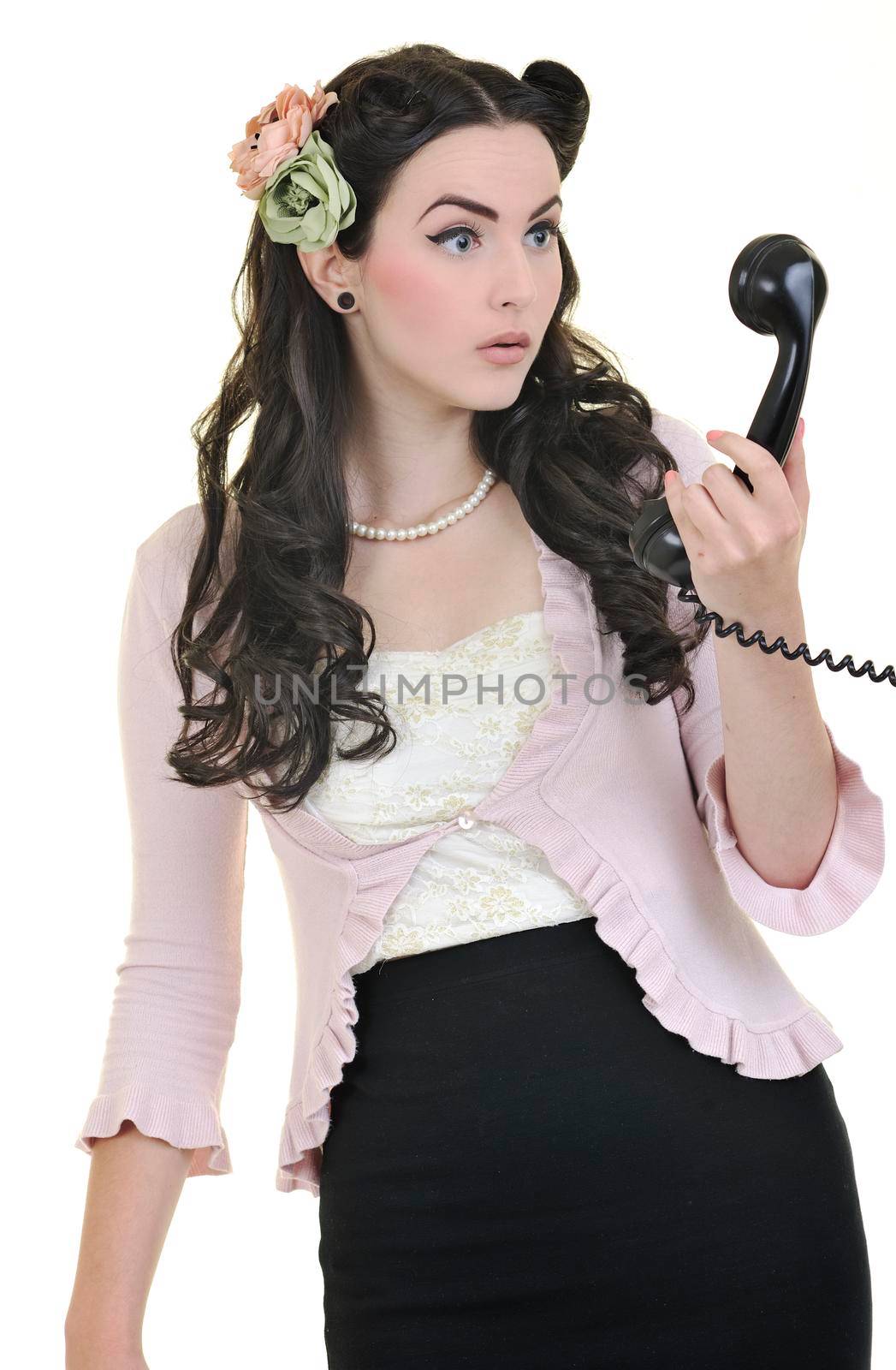 pretty girl talking on old phone by dotshock