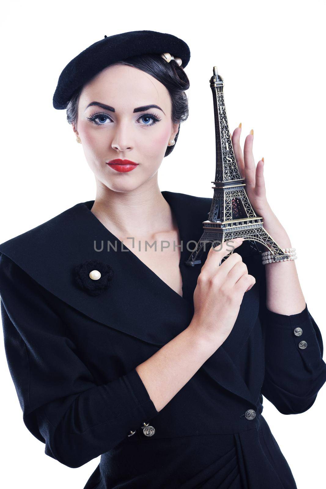 beautiful young woman with paris symbol eiffel tower by dotshock