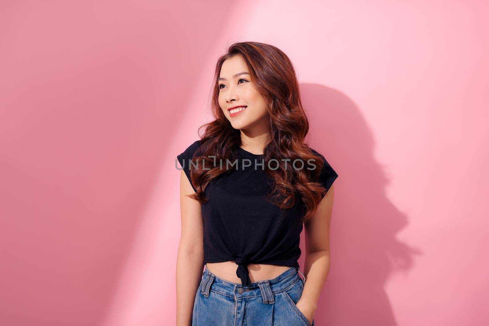 Summer Fashion smiling Women in Trendy spring and fashion working women for work day, pink background and pastel tone. Lifestyle and Summer