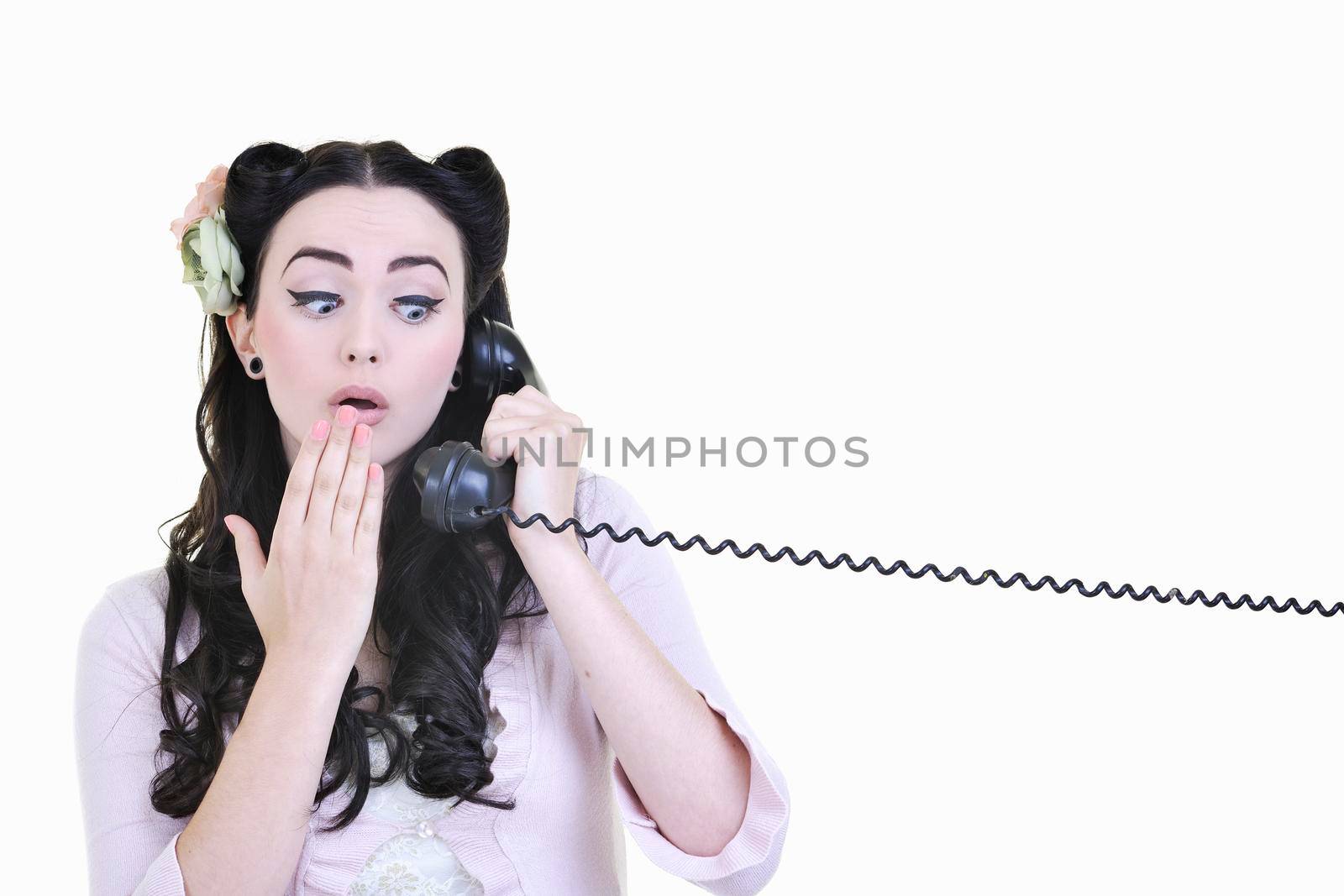 pretty girl talking on old phone by dotshock