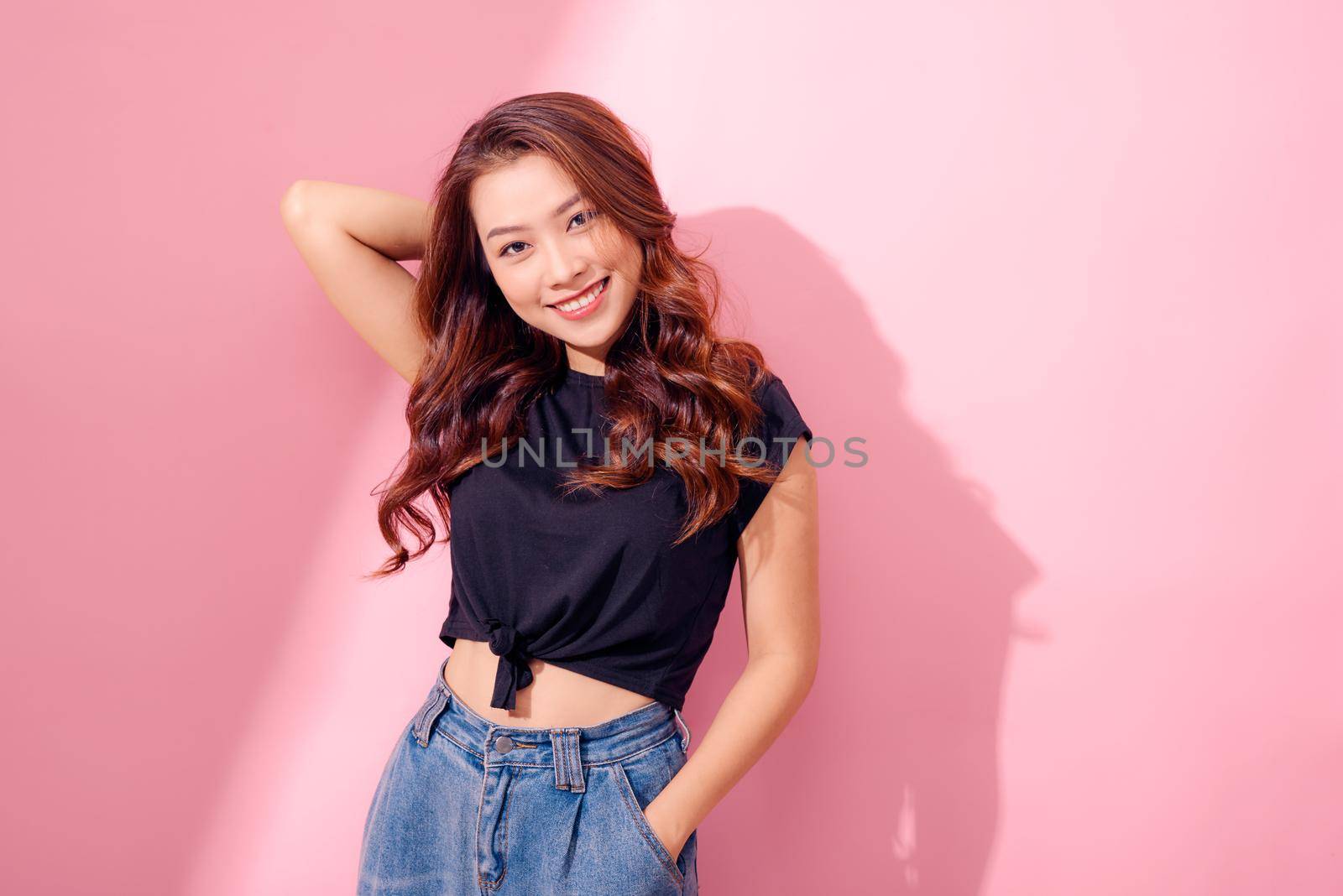 Summer Fashion smiling Women in Trendy spring and fashion working women for work day, pink background and pastel tone. Lifestyle and Summer
