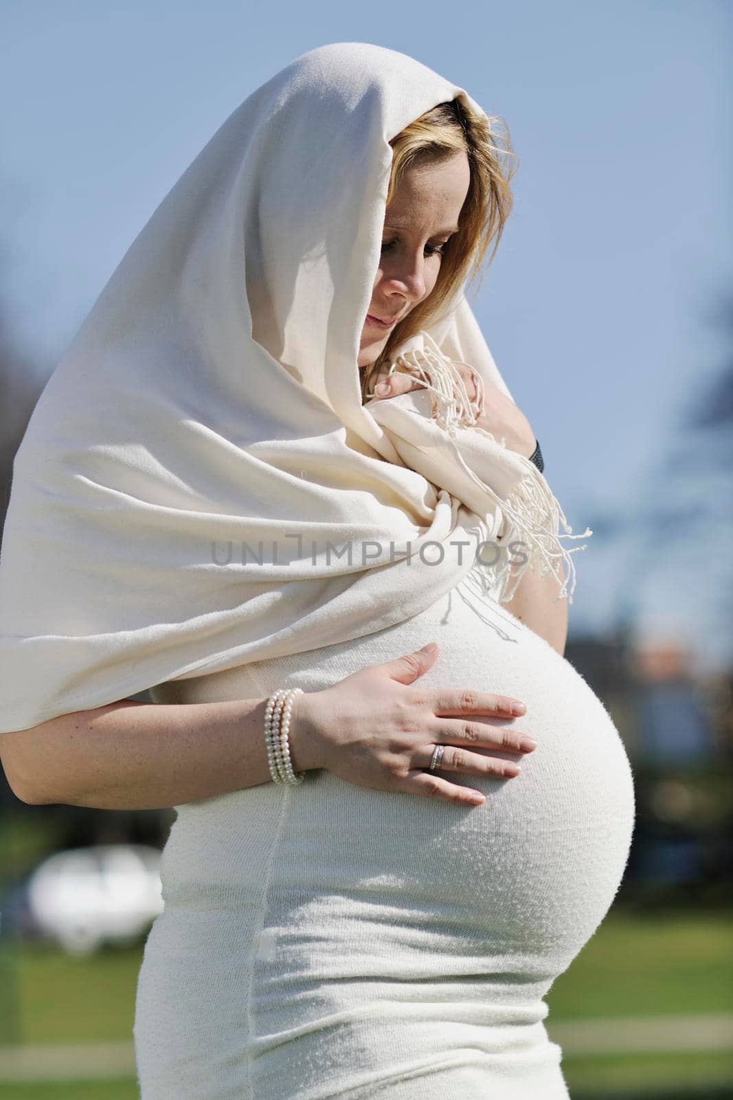 happy young pregnant womant have fun outdoor in nature at sunny day