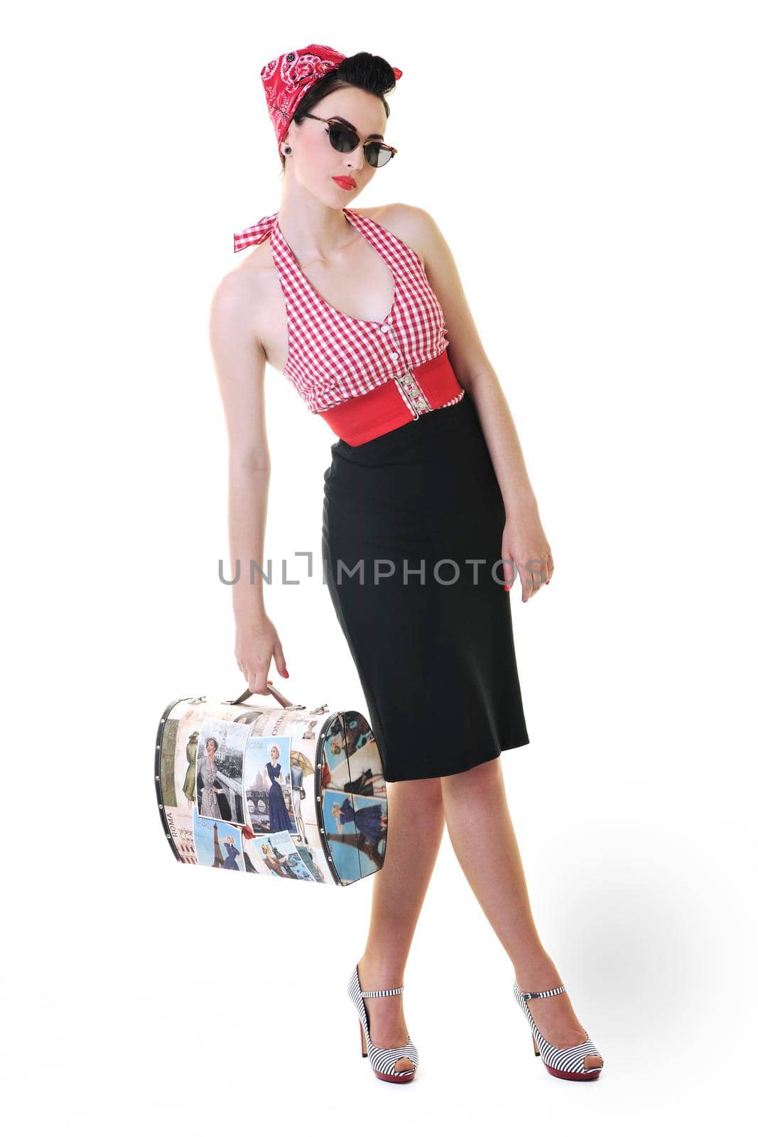 isolated woman with travel bag by dotshock