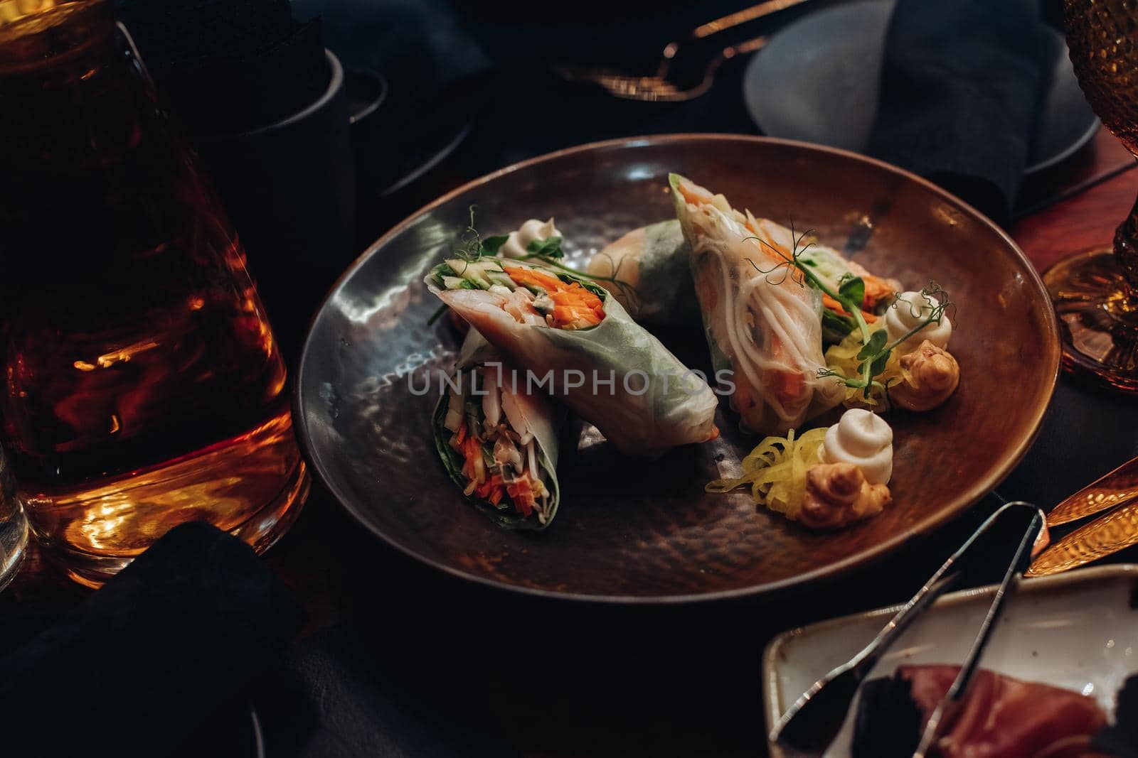 Healthy vegetable rolls on plate. by StudioLucky