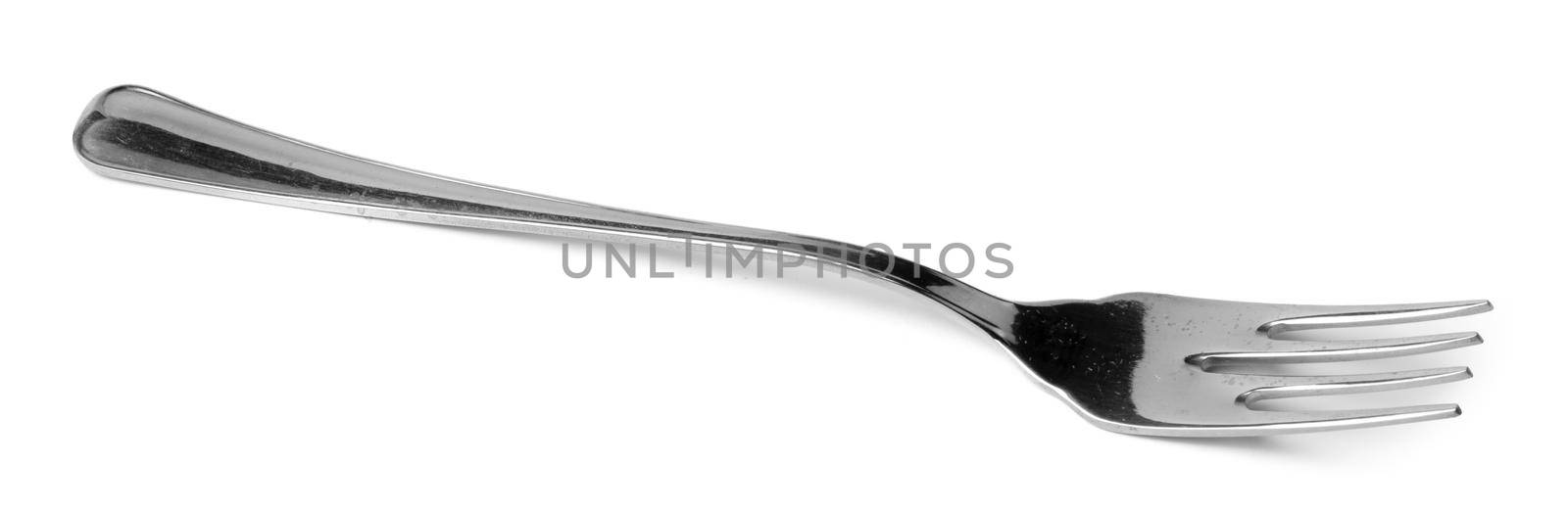 Silver dining fork isolated on white background close up