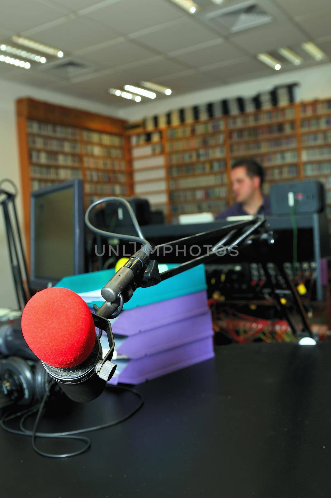 radio station indoor and microphone 