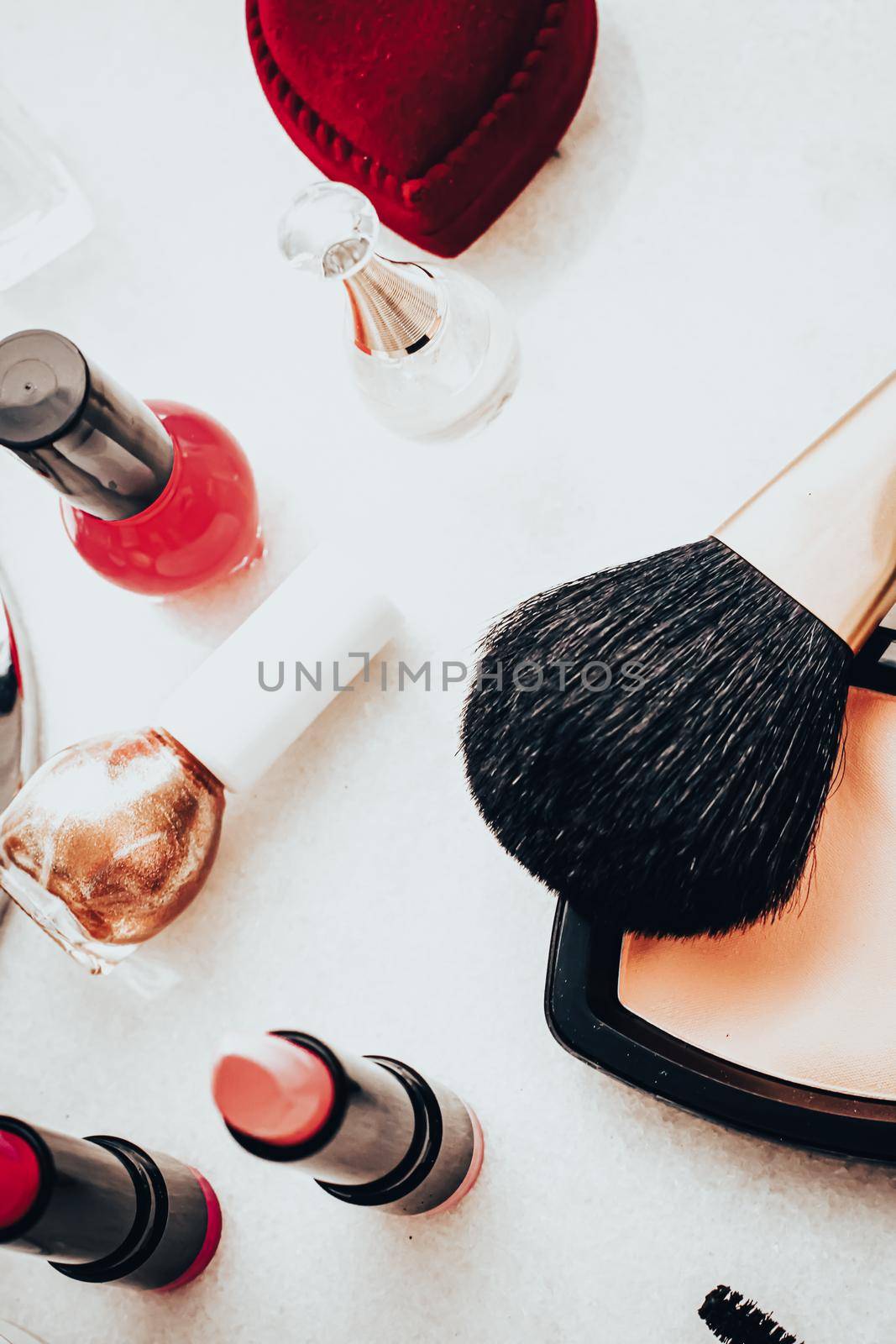 Beauty products and decorative cosmetics concept. Modern luxury make-up on vanity table as beauty blog background.