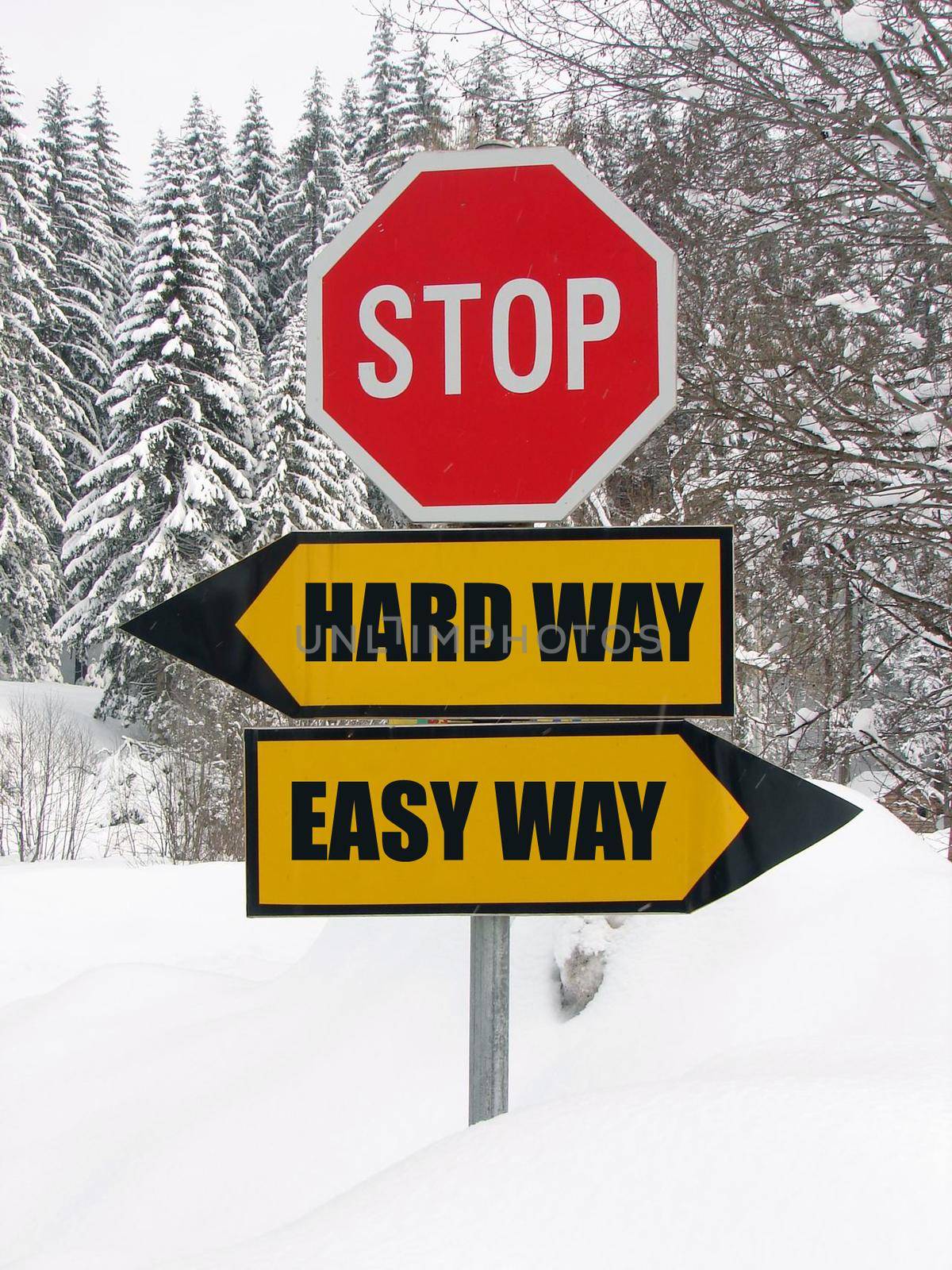 hard and easy way road sign in nature by dotshock