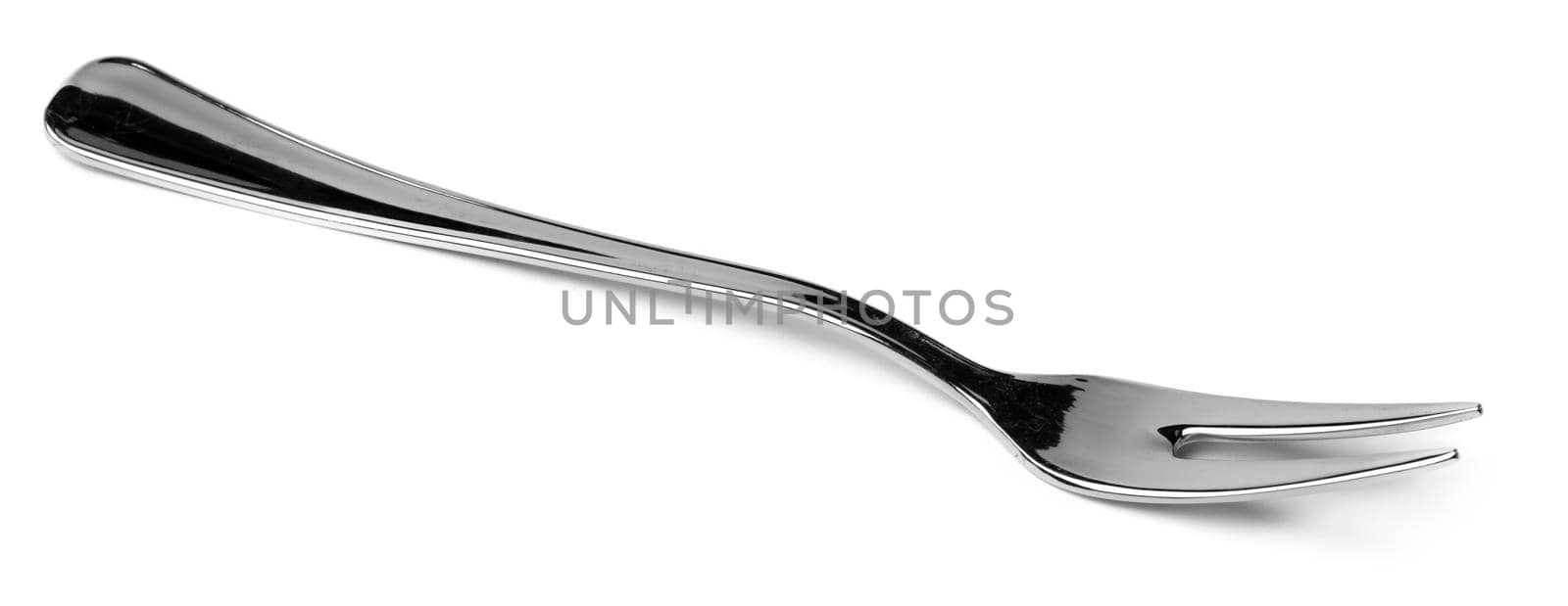 Fork with two prongs isolated on white background close up