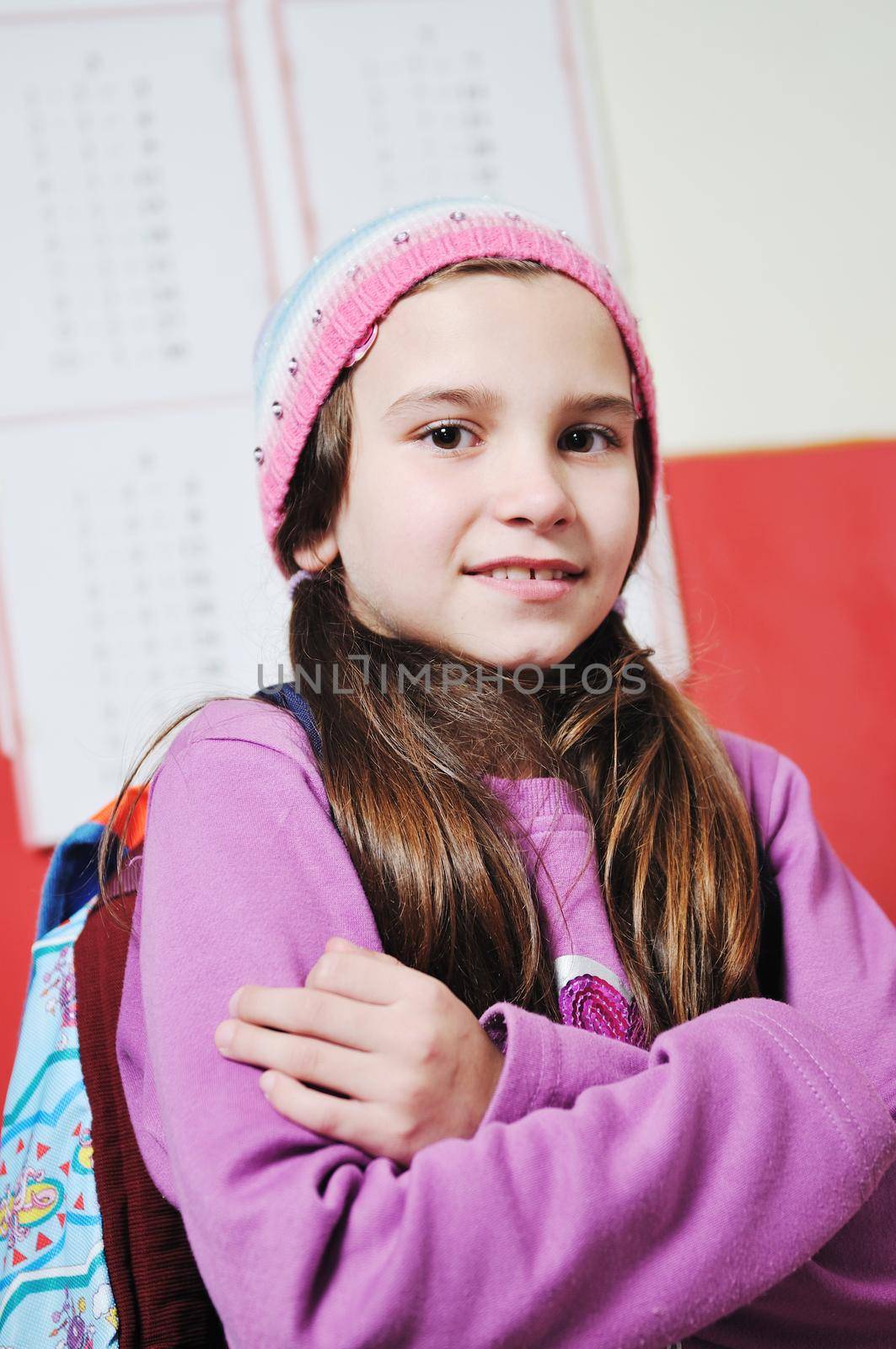 happy young school girl portrait on math class