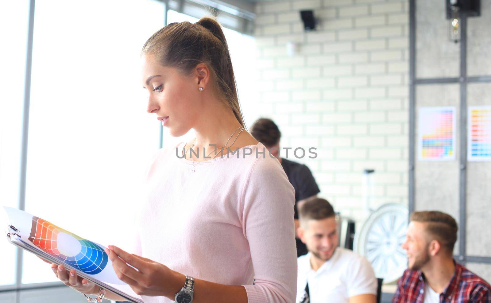 Modern business woman in the office with copy space