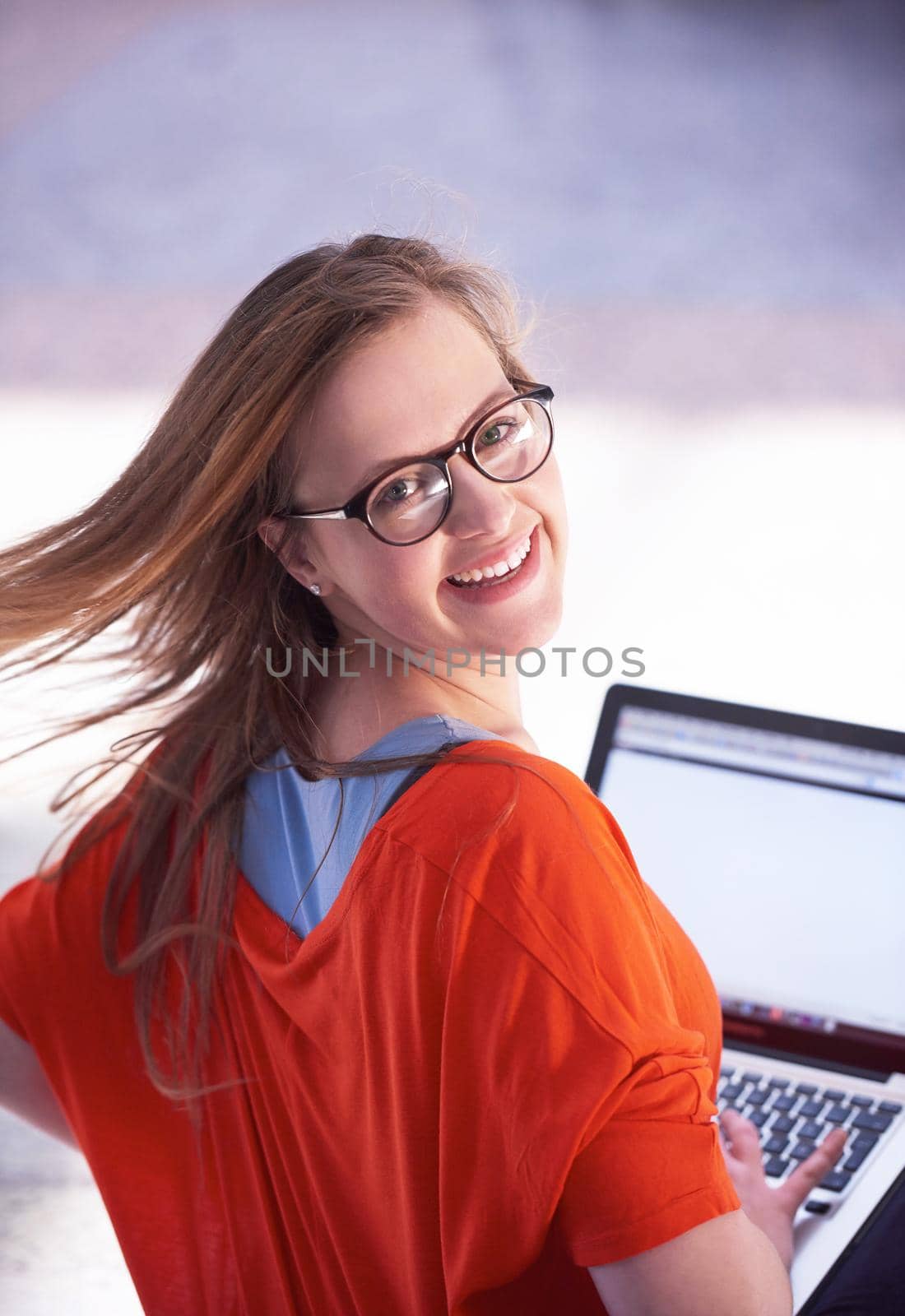 student girl with laptop computer by dotshock