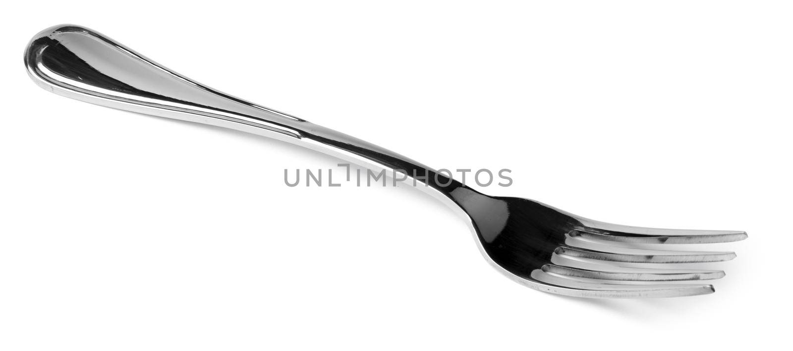 Silver dining fork isolated on white background by Fabrikasimf