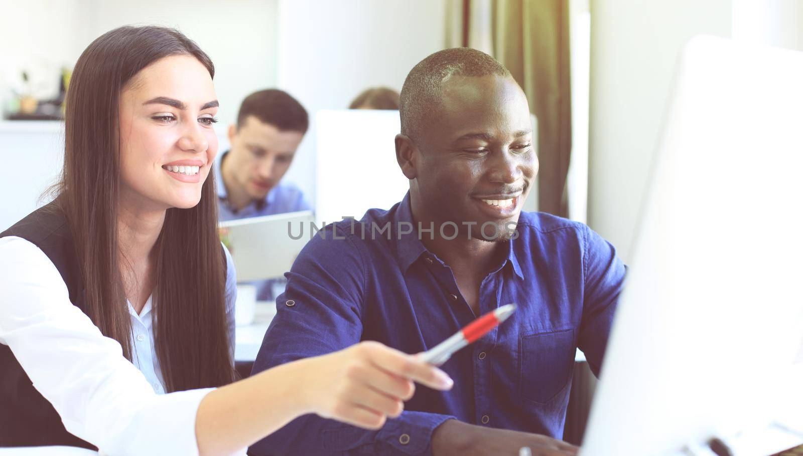 Business people working on new project at modern office